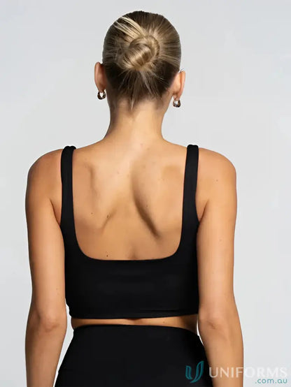 Black square neck tank top with shelf bra and stylish square neckline