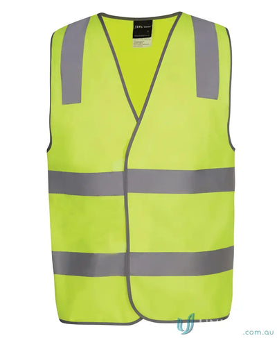 Fluorescent yellow printed staff vest with reflective stripes for safety D+N visibility