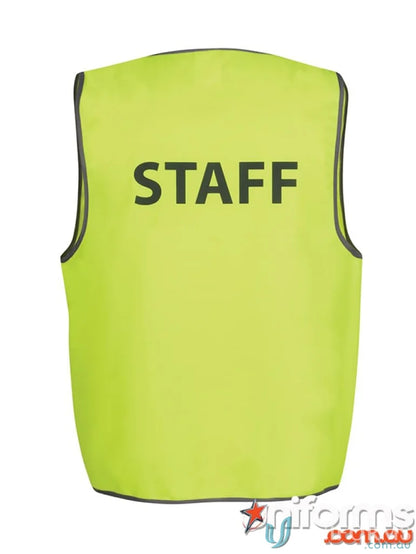 Yellow staff printed safety vest meeting Australian standards, extra large size option available