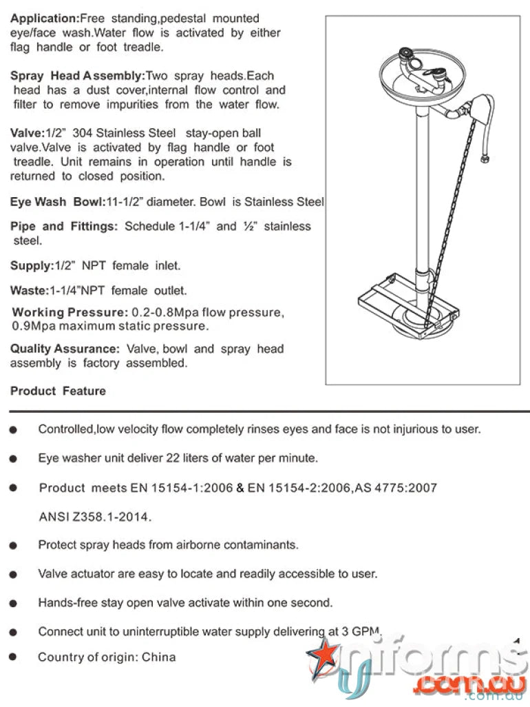 Emergency eye wash station in stainless steel for uniforms safety at your facility