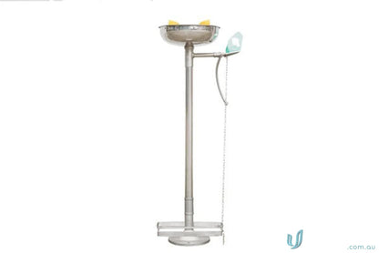 Stainless steel eye wash station with bowl, perfect for uniforms and safety cleanup