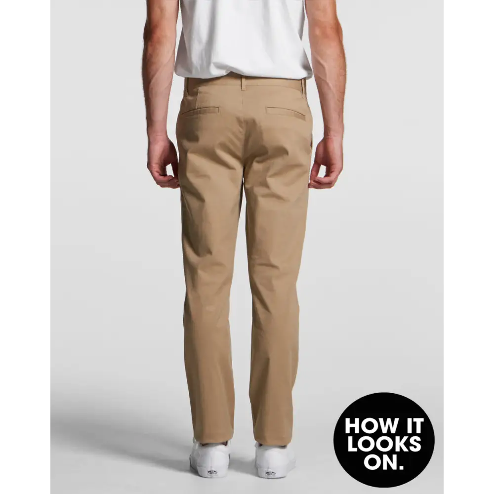 Khaki Standard Slim Pants with YKK zip fly, jet pockets, classic clean aesthetic