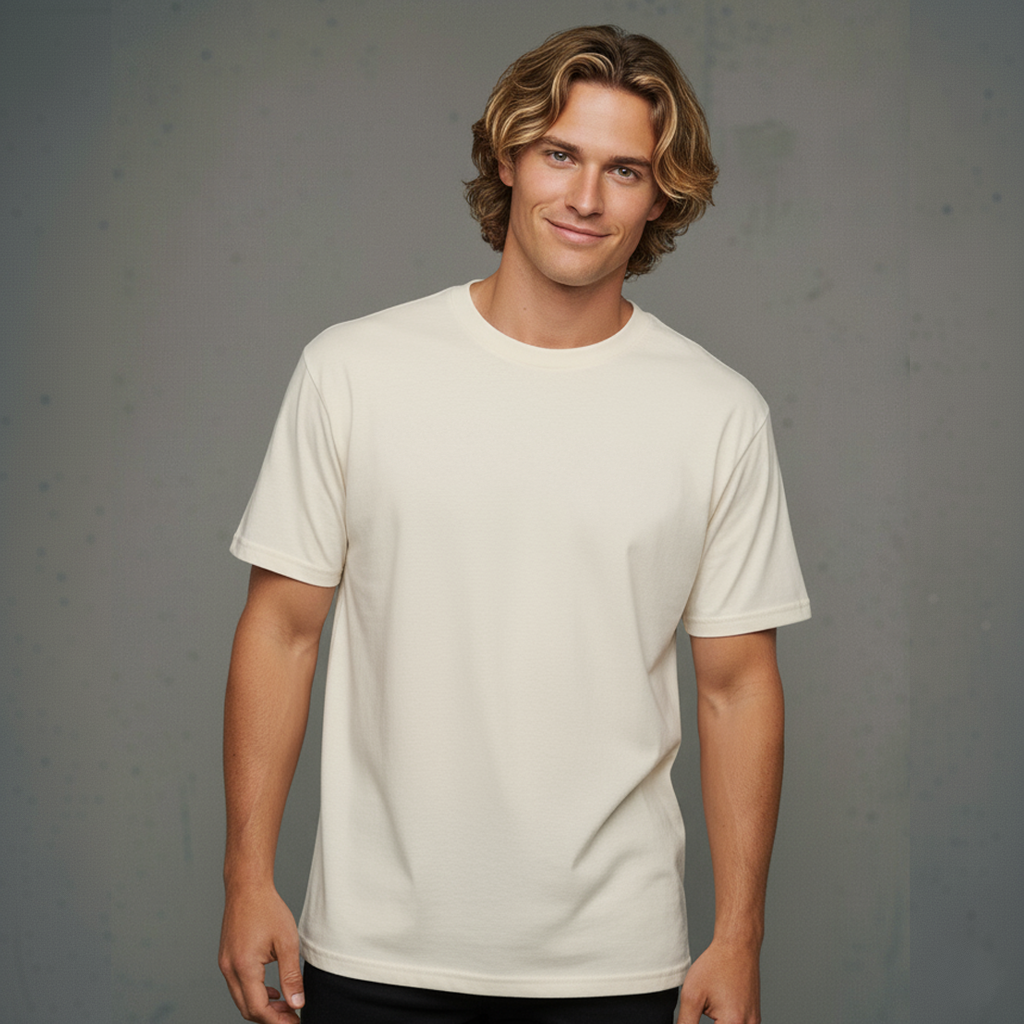 Relaxed fit cream crew neck staple minus tee with short sleeves