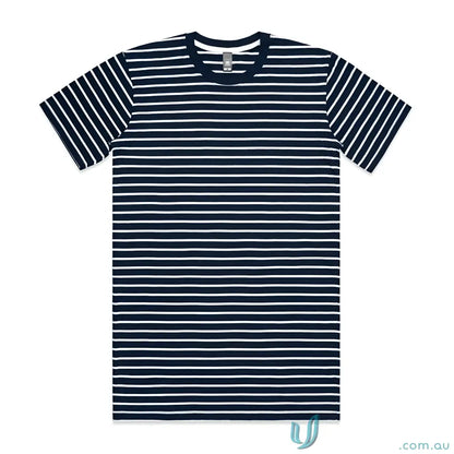 Navy blue and white striped short-sleeve Staple Stripe Tee for casual style
