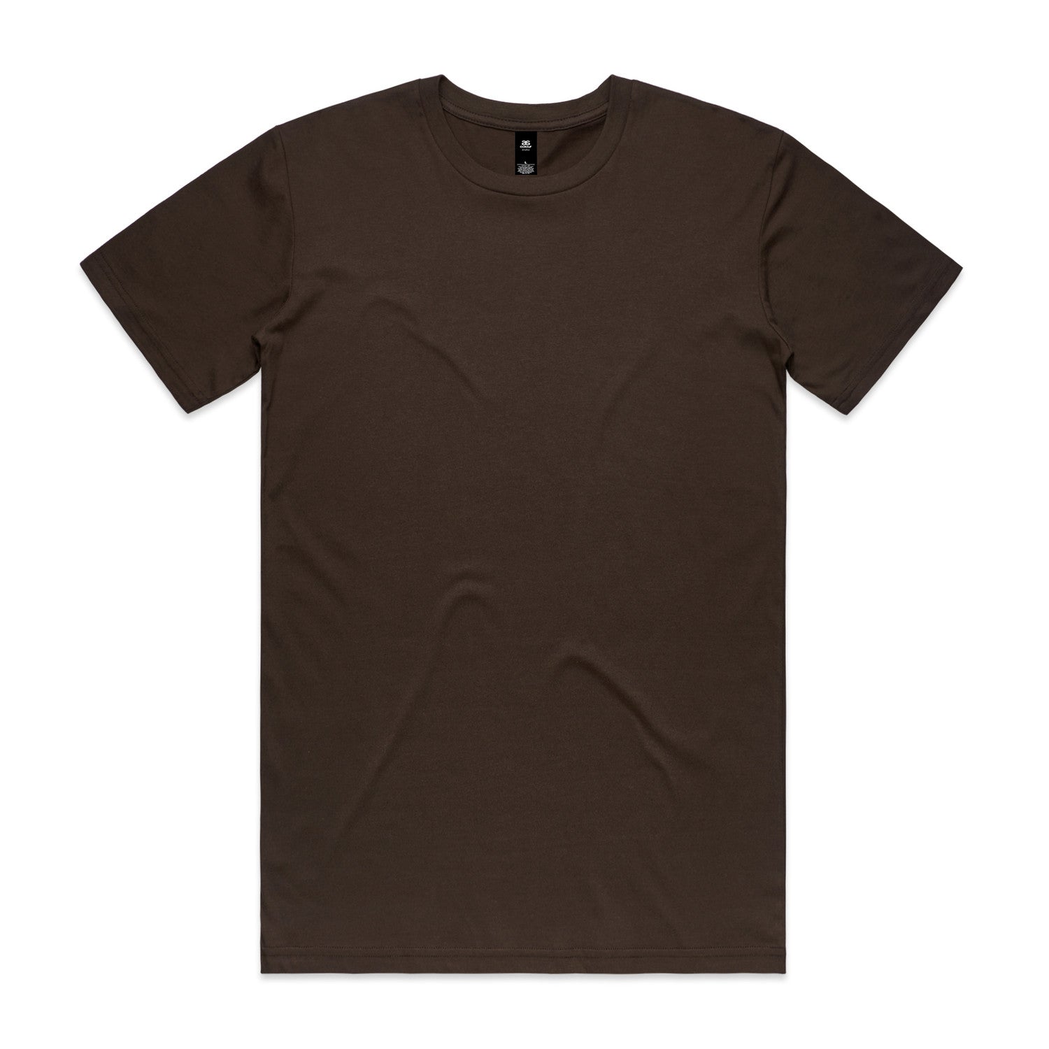 Brown crew neck t-shirt with short sleeves and a small logo on the chest.