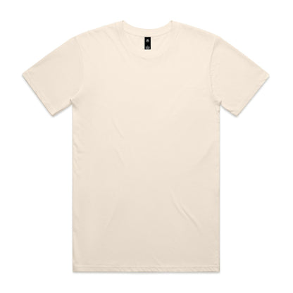 Cream-colored crew neck t-shirt with a small logo on the left chest.
