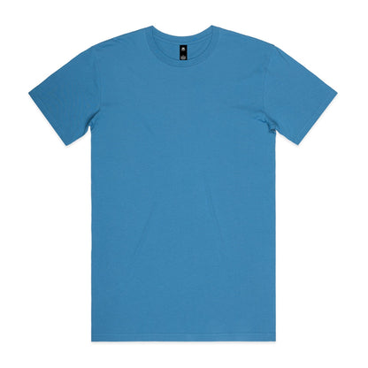Blue t-shirt with short sleeves and crew neck.