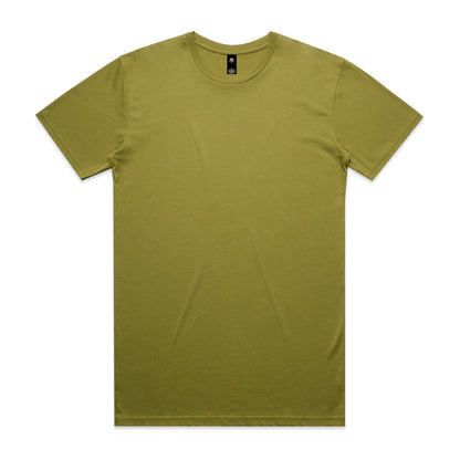 Olive green crew neck t-shirt with short sleeves and a small logo on the chest.