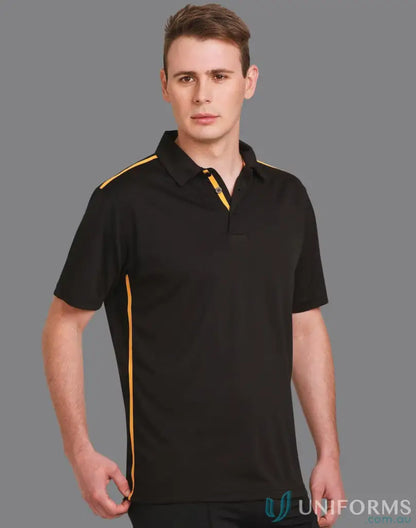 Black Staten Rapid Cool Contrast Polo shirt with yellow trim, perfect for sporty looks