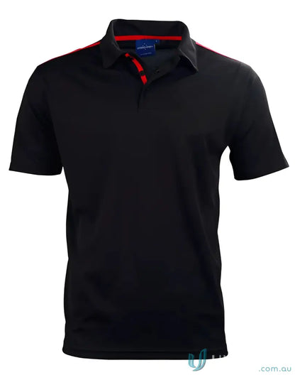 Black Staten Rapid Cool Contrast Polo with red trim, perfect PS83 Staten Polo shirt