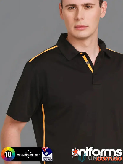 Black staten polo shirt with yellow trim from the PS83 Staten Polo Rapid Cool Contrast collection