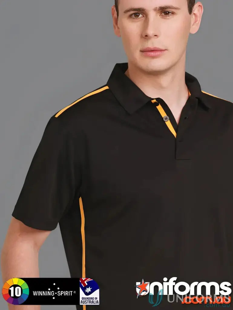 Black staten polo shirt with yellow trim from the PS83 Staten Polo Rapid Cool Contrast collection