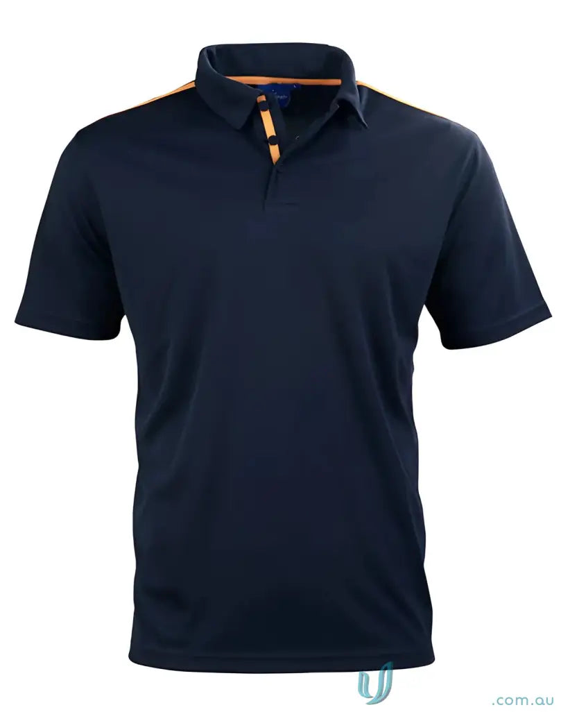 Navy blue Staten Rapid Cool Contrast Polo shirt with orange accents, perfect for casual wear
