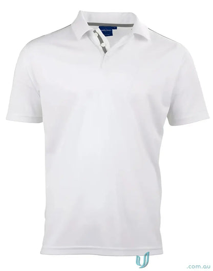 White short-sleeved ps83 Staten polo shirt with rapid cool contrast accent