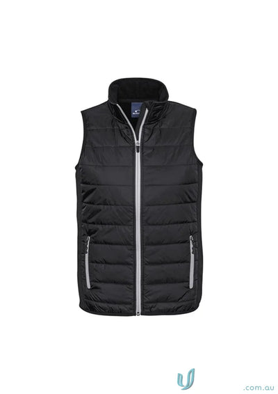 Mens stealth vest with black quilted puffer design featuring core warm polyfill insulation