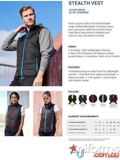 Mens stealth vest with core warm polyfil insulation from Stealth Vest collection