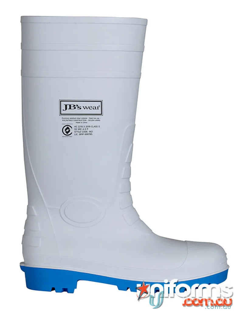 White waterproof work boot with steel toe cap and resistant steel for safety