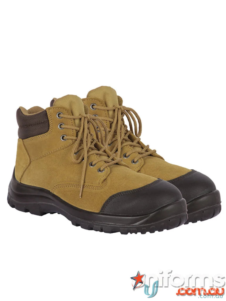 Tan leather work boots with resistant sole and toe protection in Steeler Lace Up Safety Boot