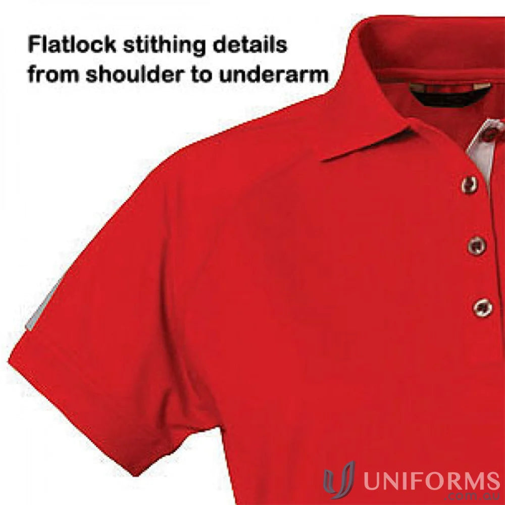 Red polo shirt from Stencil Ladies Team SS Polo, perfect for cool dry uniforms workwear