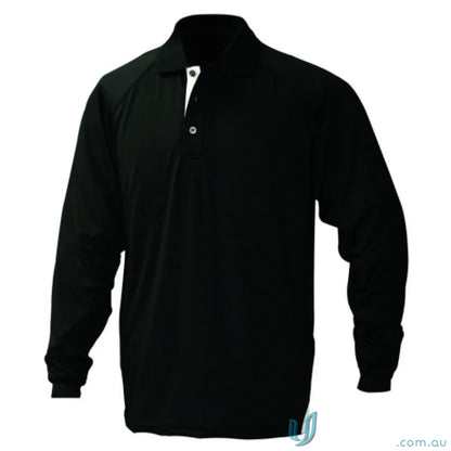 Black long sleeve stencil team LS polo with white collar lining for a stylish look