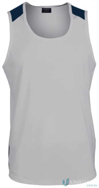 Gray and navy athletic tank top for team uniforms or workwear - Stencil Team Singlet