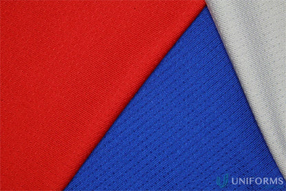 Red, blue, and white athletic fabric for Stencil Team Singlet perfect for team uniforms