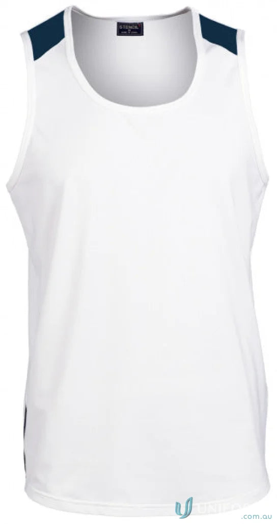 White athletic tank top from Stencil Team Singlet perfect for team uniforms and workwear