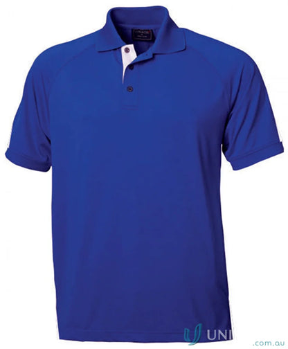 Blue polo shirt with white trim from Stencil Team SS Polo, perfect for cool dry uniforms or workwear