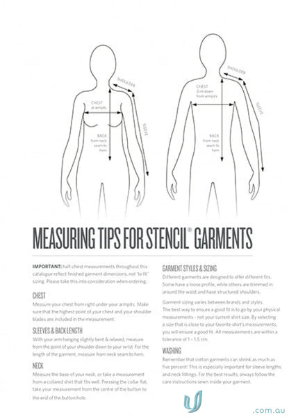 Garment measuring guide for Stencil Team SS Polo cool dry uniforms workwear