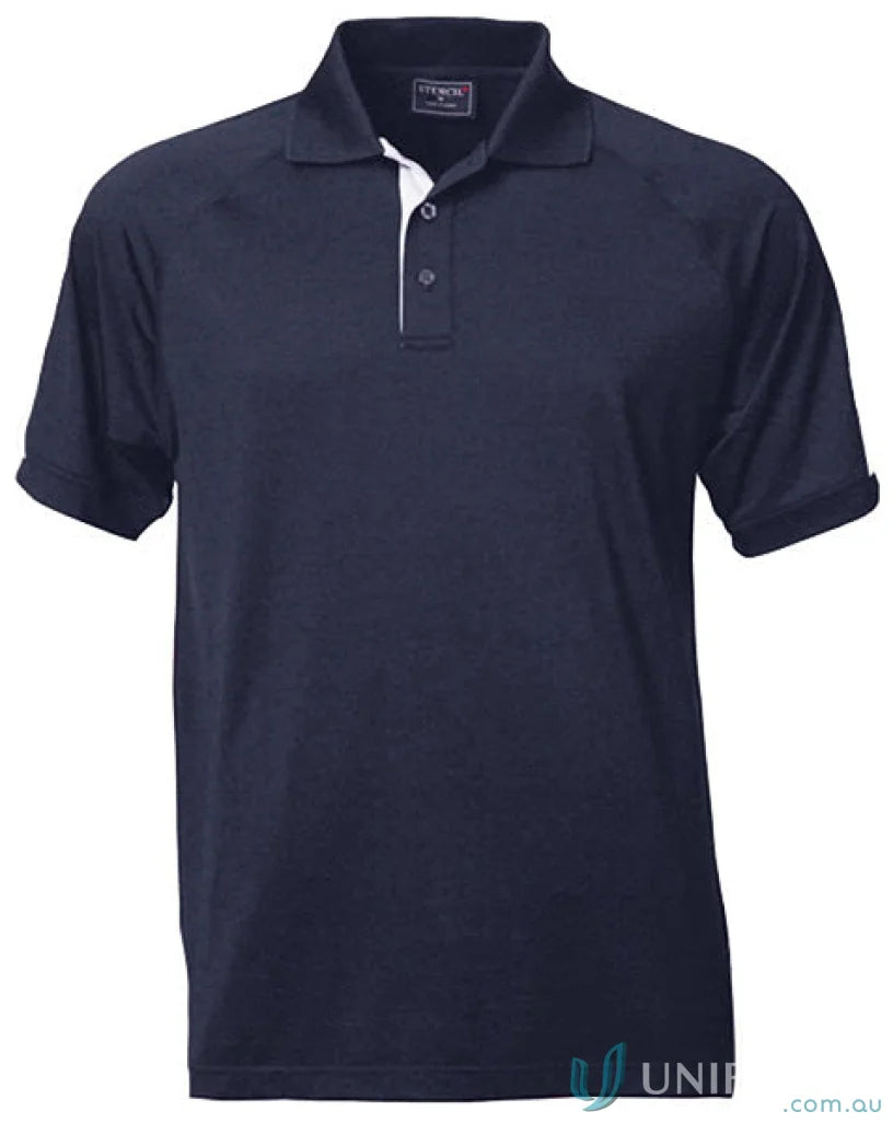 Navy blue Stencil Team SS Polo shirt with white trim ideal for uniforms and workwear