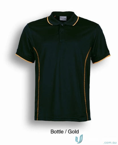 Stitch Polo shirt with black fabric and gold trim, perfect for stylish uniforms