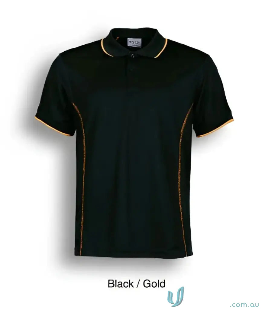 Stitch Polo shirt in black and gold, perfect for stylish uniforms and polo lovers