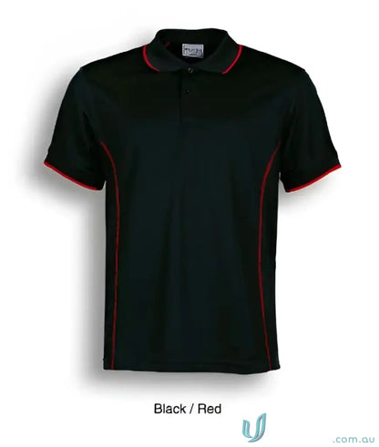 Stitch Polo shirt for uniforms featuring a black polo with red trim