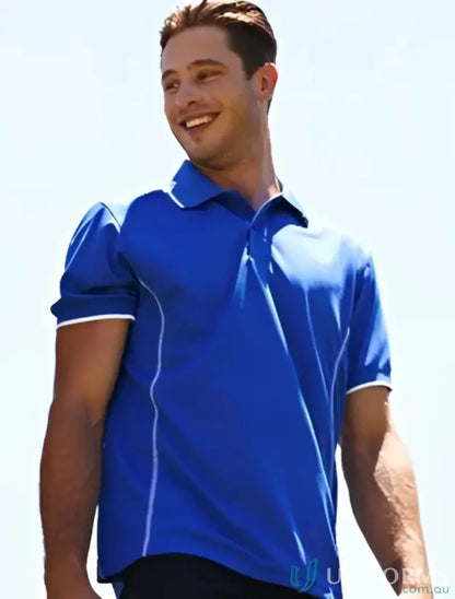 Blue Stitch Polo shirt with white trim, perfect for uniforms and casual wear