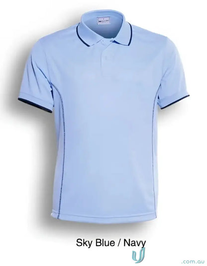 Sky blue Stitch Polo shirt with navy trim perfect for uniforms and casual wear