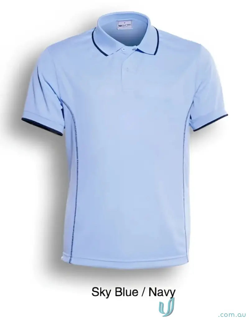 Sky blue Stitch Polo shirt with navy trim perfect for uniforms and casual wear