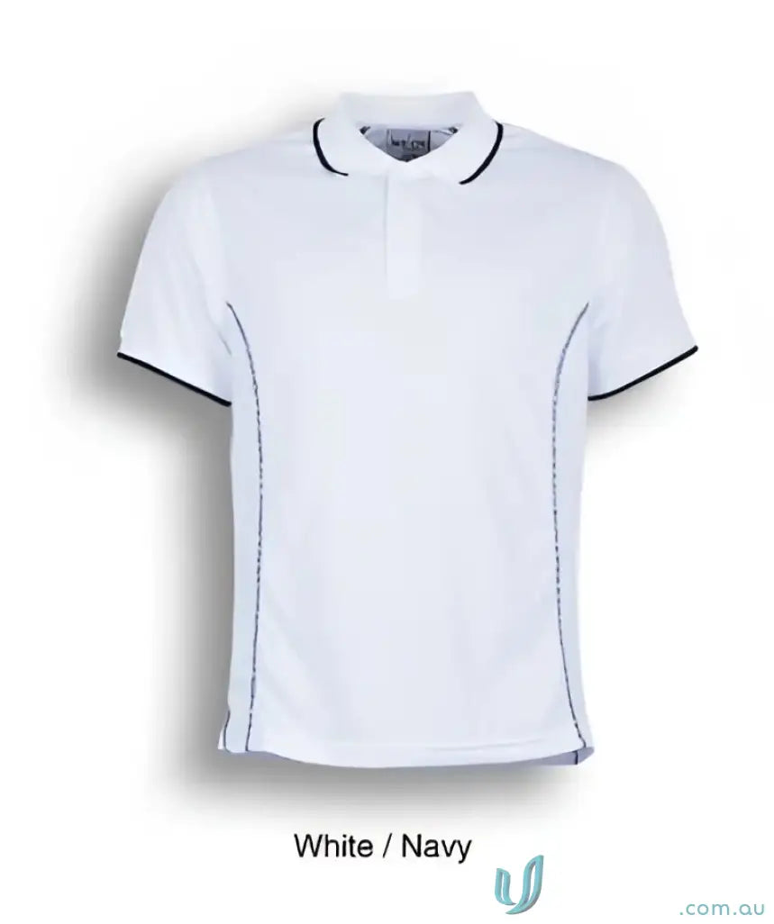 White Polo Shirt with Navy Trim from Stitch Polo collection, perfect for uniforms