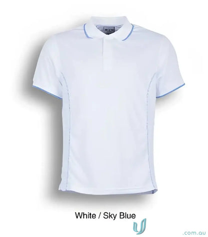 White Stitch Polo shirt with sky blue trim, perfect for school uniforms