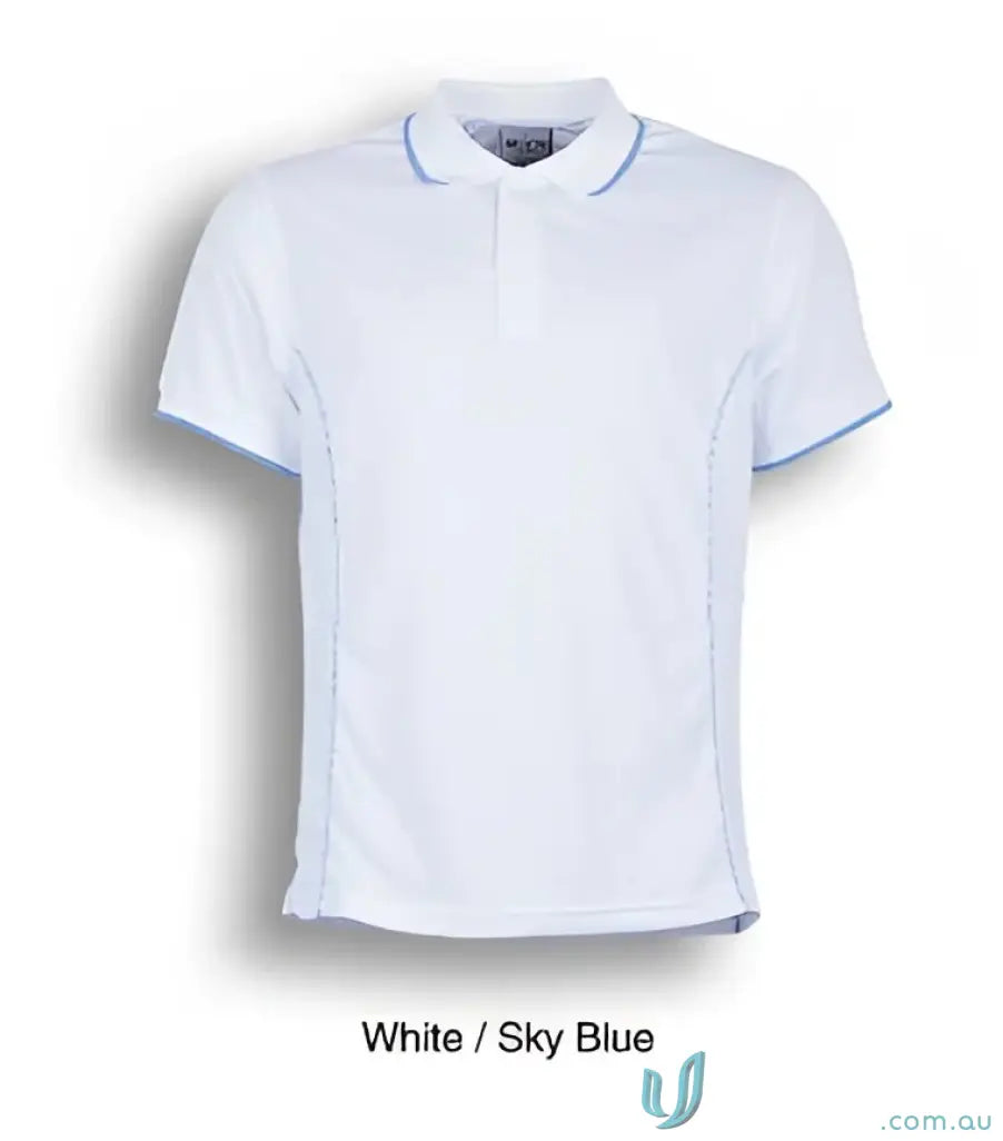White Stitch Polo shirt with sky blue trim, perfect for school uniforms