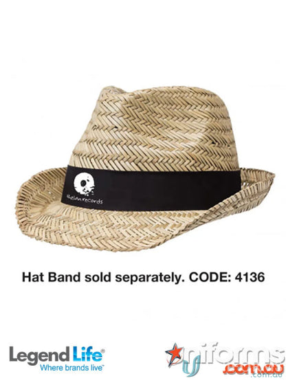 Straw Fedora with black hat band perfect for uniforms, sold separately great style