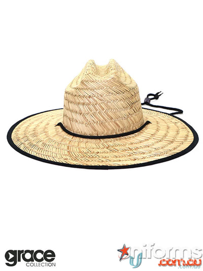 Straw Hat with black trim ideal for uniforms and minimum order of straw hats