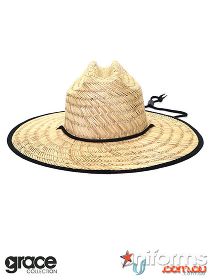 Straw Hat with black trim ideal for uniforms and minimum order of straw hats