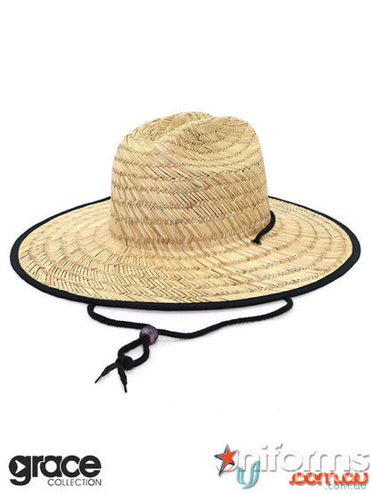 Straw Hat with black trim and chin strap for stylish uniforms and minimum order needs