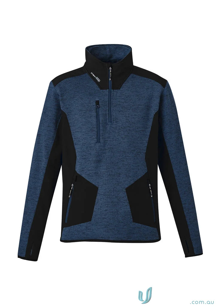Blue and black marle knitted fleece zip pullover ZT380 from Syzmik Streetworx Reinforced