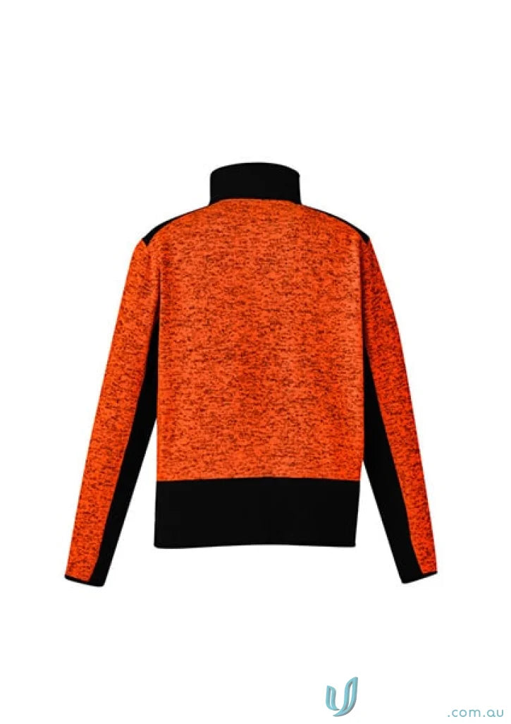 Orange and black long-sleeved zip pullover ZT380 from Syzmik Streetworx Reinforced collection featuring marle knitted fleece