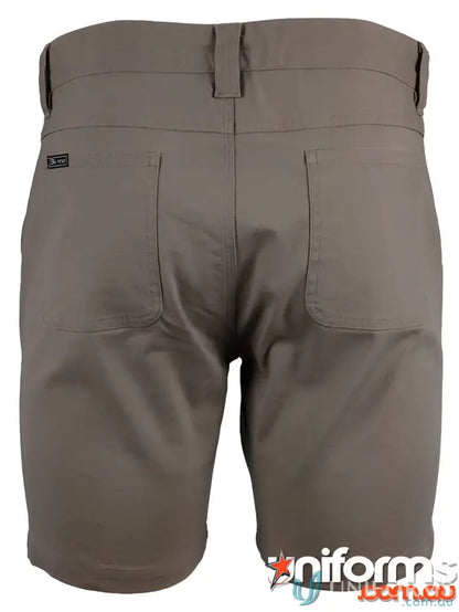 Khaki-colored stretch canvas shorts ideal for workwear and uniforms