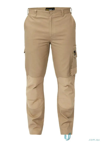 Stretch cargo pants with reinforced stress points and abrasion-resistant patches for durability