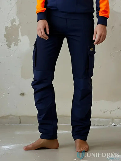 Navy blue stretch cargo pants with cargo pockets for workwear and uniforms