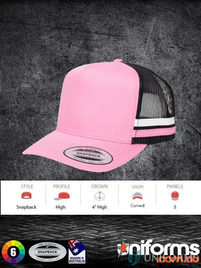 Pink and black snapback trucker hat Perfect for uniforms or workwear style