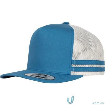 Blue and white trucker hat perfect for uniforms and workwear, style 6507 Stripe Cap